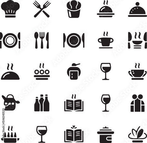 Food icons set. Collection vector black outline logo for mobile apps web or site design, UI UX design