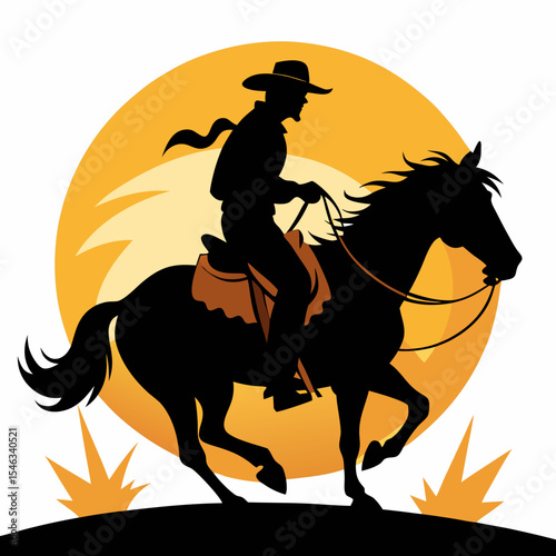 Rodeo cowboy riding horse silhouette