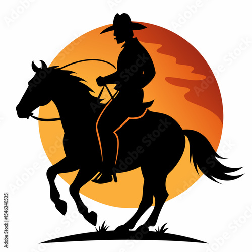 Rodeo cowboy riding horse silhouette