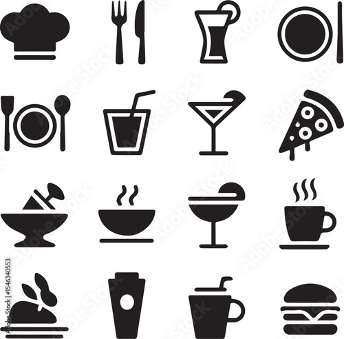 Food icons set. Collection vector black outline logo for mobile apps web or site design, UI UX design