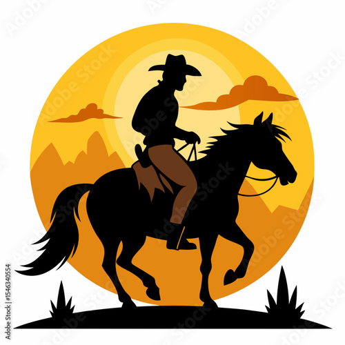 Rodeo cowboy riding horse silhouette