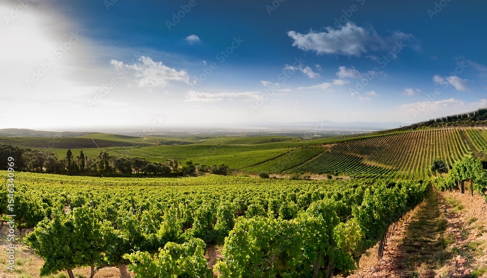 Naklejka premium an expansive view of a lush green vineyard