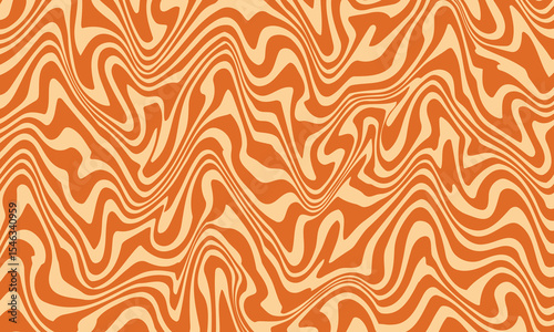 Retro caramel line background. Salted caramel liquid desert texture. Wavy swirl candy pattern for poster, cover, banner, pamphlet. Orange hippie wallpaper in eps 10.
