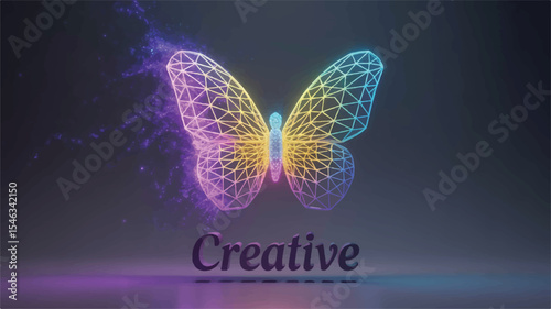Digital Art Glowing Wireframe Butterfly Design