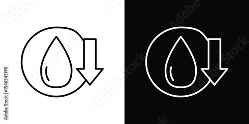 Crude oil barrel price falling down icon in black. flat graphic vector icon