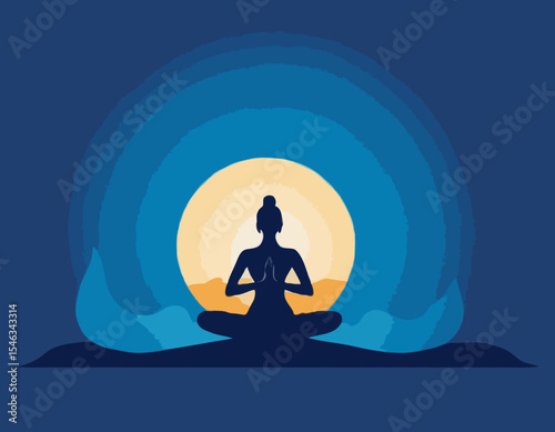 International Yoga Day - 21st June with Meditating Silhouette and Yoga Pose on Blue Gradient Background for Banner, Poster, and Templates etc