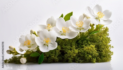 white musk blossom and flowers rising in white background