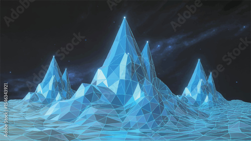 Digital Art Crystalline Mountainscape at Night