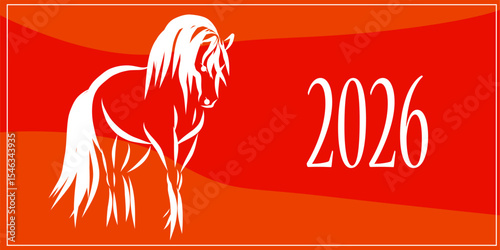 Line Wild Horse Portrait. Lunar New Year Calendar Mascot Animal Art. Horse Outline Ink Silhouette Sketch Drawn. Hand Crafted China Zodiac Sign Contour. Greeting Gift Card Decoration Design. 