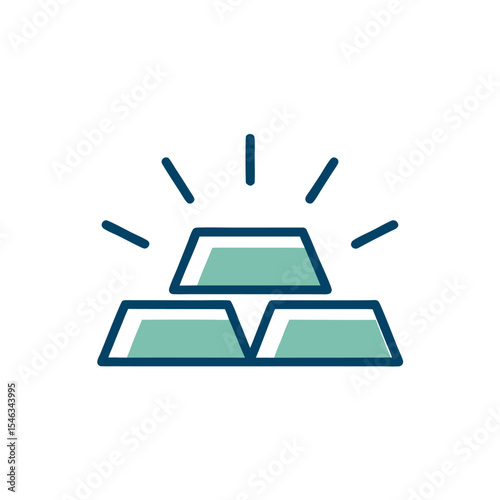 Stack of Three Teal and Dark Blue Gold Bars with Radiating Light Rays on White Background