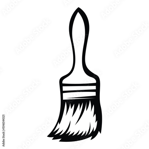 Paint Brush Vector Illustration, Black and White Artistic Tool Icon.