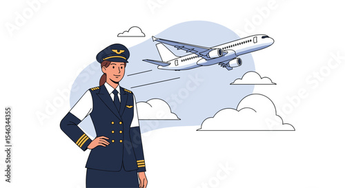 Female Airplane Pilot in Uniform Guiding Passengers on Safe Flights Across Countries