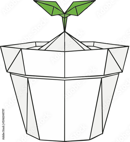 Origami Flower Pot with a Sprout
