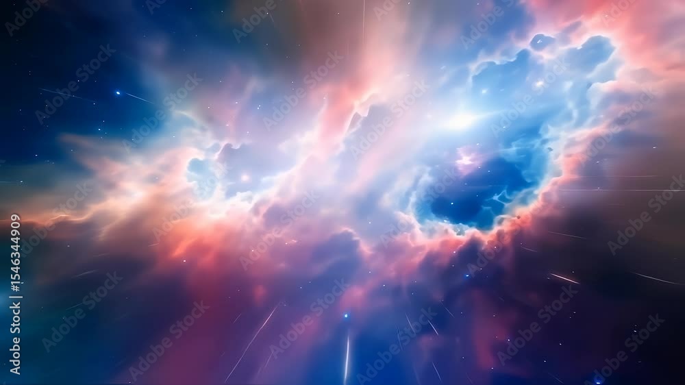 Nebula Clouds Expanding with Star Trails in Space