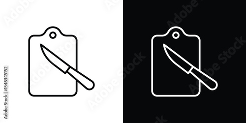 Cutting board with knife in black. flat graphic vector icon