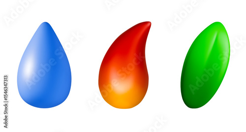 Drops of water fire and leaf symbolizing nature essence