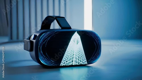 Virtual Reality Headset with Futuristic Design and Neon Lighting