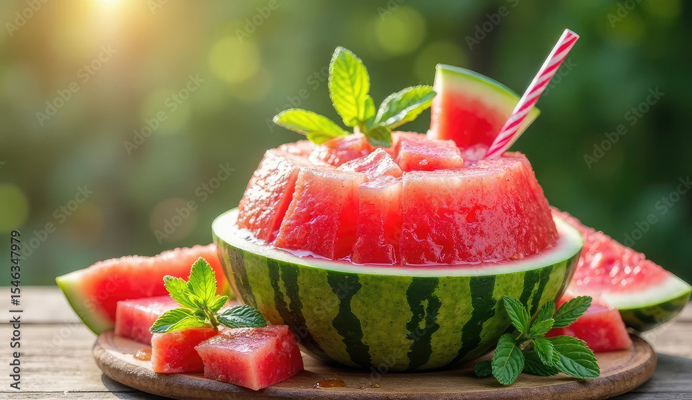 Refreshing Watermelon Cubes in a Half Watermelon Bowl Refreshing Watermelon Cubes in a Half Watermelon Bowl