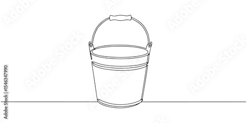 Continuous one line drawing of a rustic bucket with handle, depicting usefulness and simplicity, line art style vector illustration.