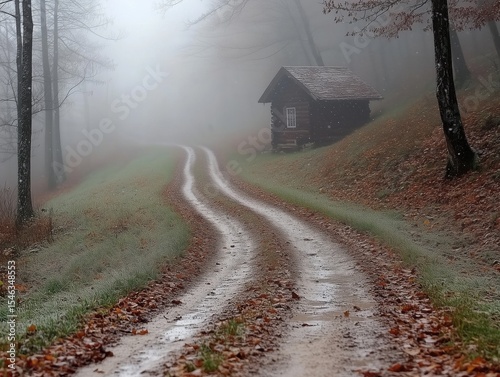 A road with a house in the distance