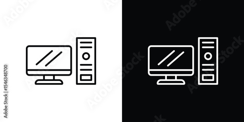 Desktop computer icon in black. flat graphic vector icon