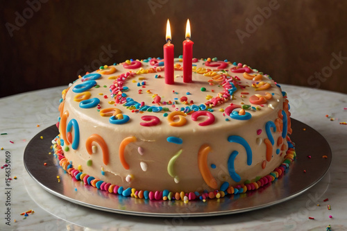 Colorful birthday cake two candles festive treat