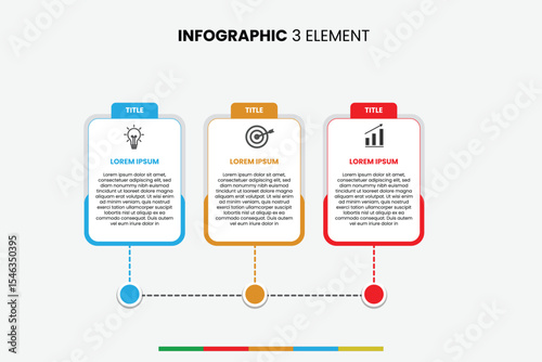Clean 3-element infographic template with timeline design. Ideal for showcasing steps, processes, or data in presentations, business reports, and educational content. Easily customizable