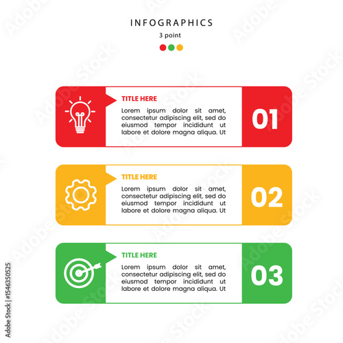 Vibrant 3-step infographic template with clear numerical indicators. Ideal for showcasing processes, steps, or options in presentations, business reports, and educational materials. Easy to customize