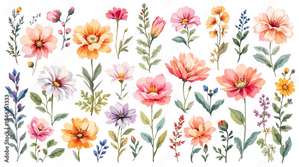 custom made wallpaper toronto digitalSet of watercolor flowers