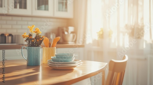 Wallpaper Mural Bright and Cozy Kitchen Scene with Flowers and Tableware in Sunlight Torontodigital.ca