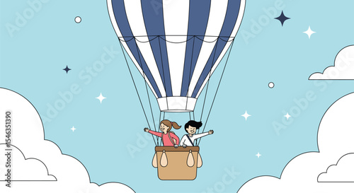 Adventure in the Sky Two People in a Hot Air Balloon Flying Together