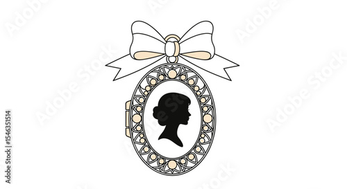 Silhouette Locket with Bow Artistic Design and Elegant Portrait for Classic Jewelry