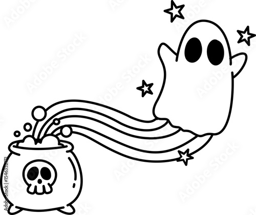 Hand drawn halloween rainbow ghost doodle outline