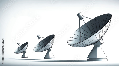 Satellite Dish Array Digital Illustration of Three Communication Antennas