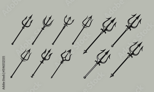 Set of Stylized Tridents on Neutral Background in Vector Illustration