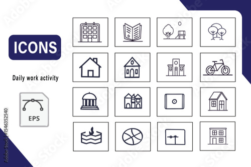Daily Work Activity Icons A Collection of Minimalist Line Art Icons for Web and App Design