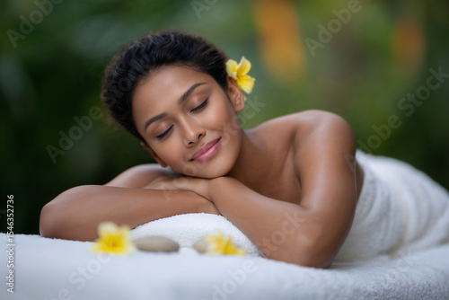 Woman Relaxing During Spa Treatment Outdoors