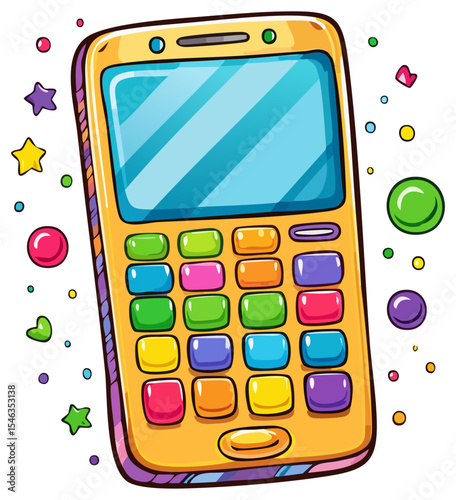Colorful cartoon mobile phone or electronic device, isolated 