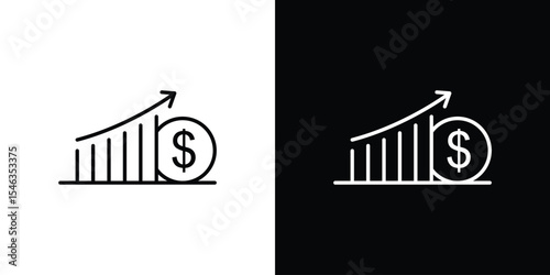 Dollar rate increase icon in black. flat graphic vector icon