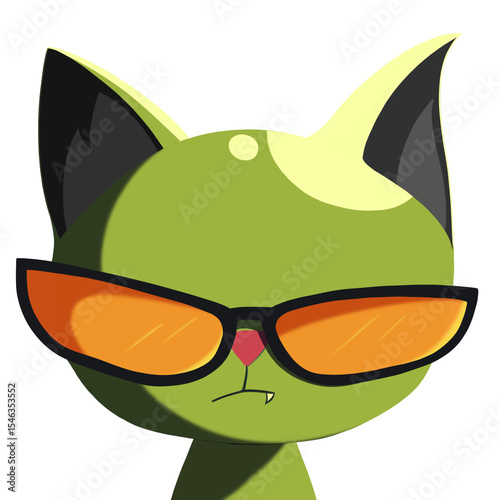Cool Green Cat Character with Sunglasses