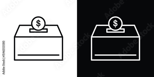 Donation box icon in black. flat graphic vector icon