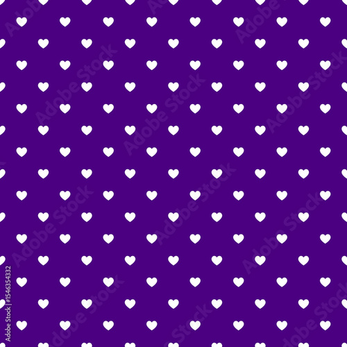 White hearts seamless pattern on purple background in rich tone layout