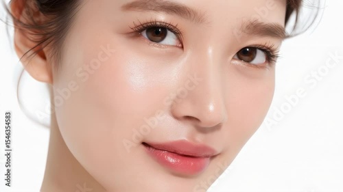 笑顔でゆっくり瞬きする美しい女性の映像