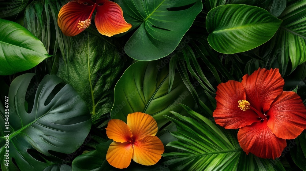 custom made wallpaper toronto digitalbotanical garden with tropical blooms, hibiscus, orchids, dense greenery