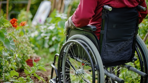 Person in Wheelchair Enjoying Adaptive Garden with Colorful Spring Flowers for Inclusive Gardening