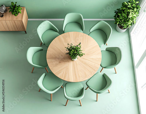 Cozy chic gathering in a scandinavian dining room topdown view homey green mint aesthetic