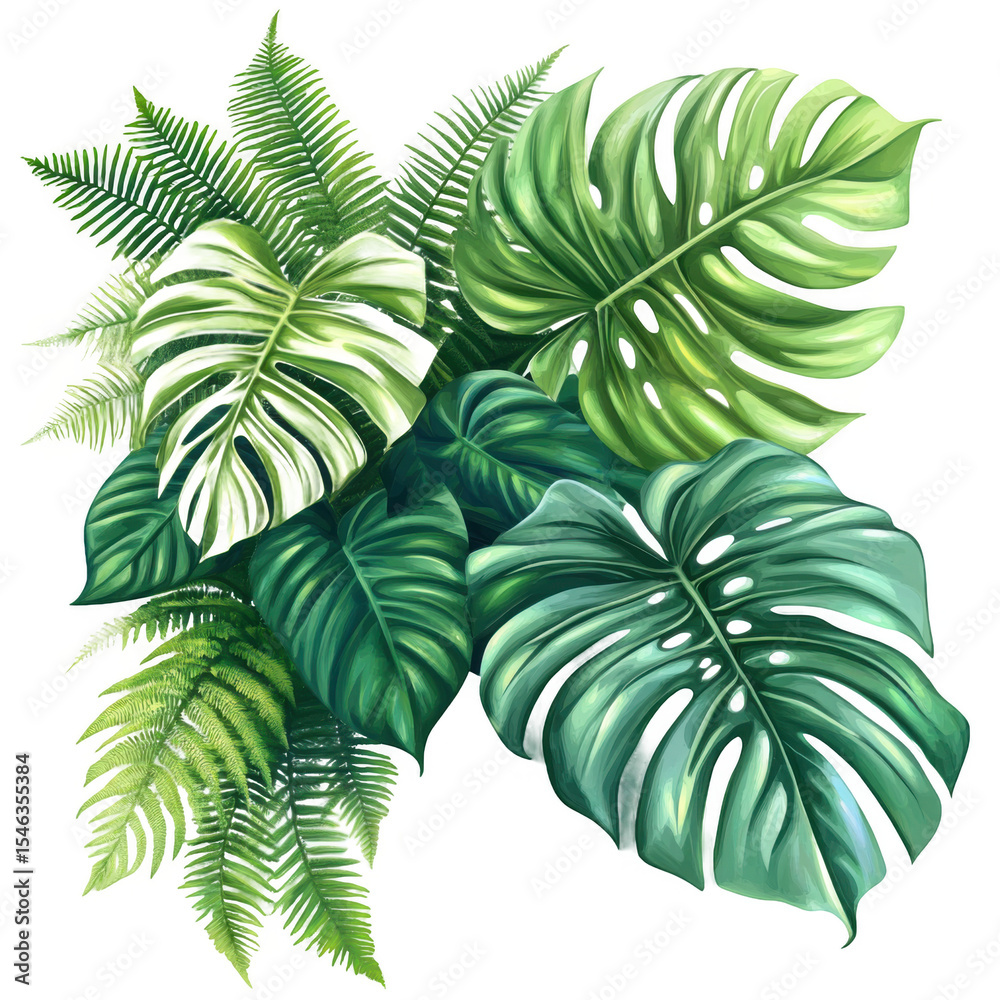 custom made wallpaper toronto digitalLush green tropical foliage arrangement featuring various leaves in vibrant colors against a dark background