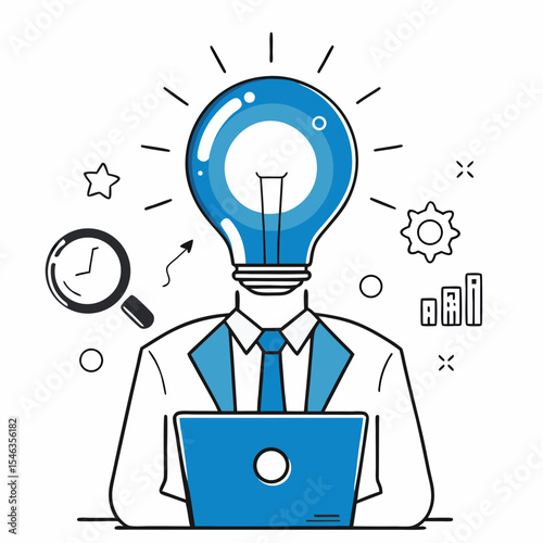 Innovative Business Person Working on Laptop with Bright Idea Concept

