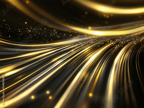 Abstract Golden Lighting Effects with Motion Trail Lines and Digital Art Glow Background Design