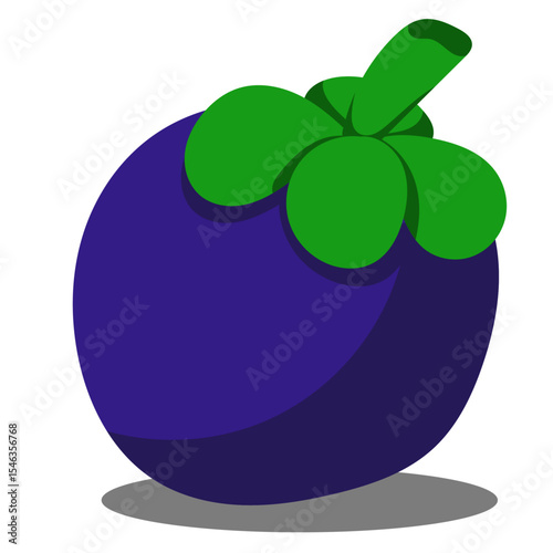 Colorful vector illustration of a fresh mangosteen fruit with green stem and purple skin on transparent background. Tropical fruit design ideal for food, agriculture. queen of fruit.